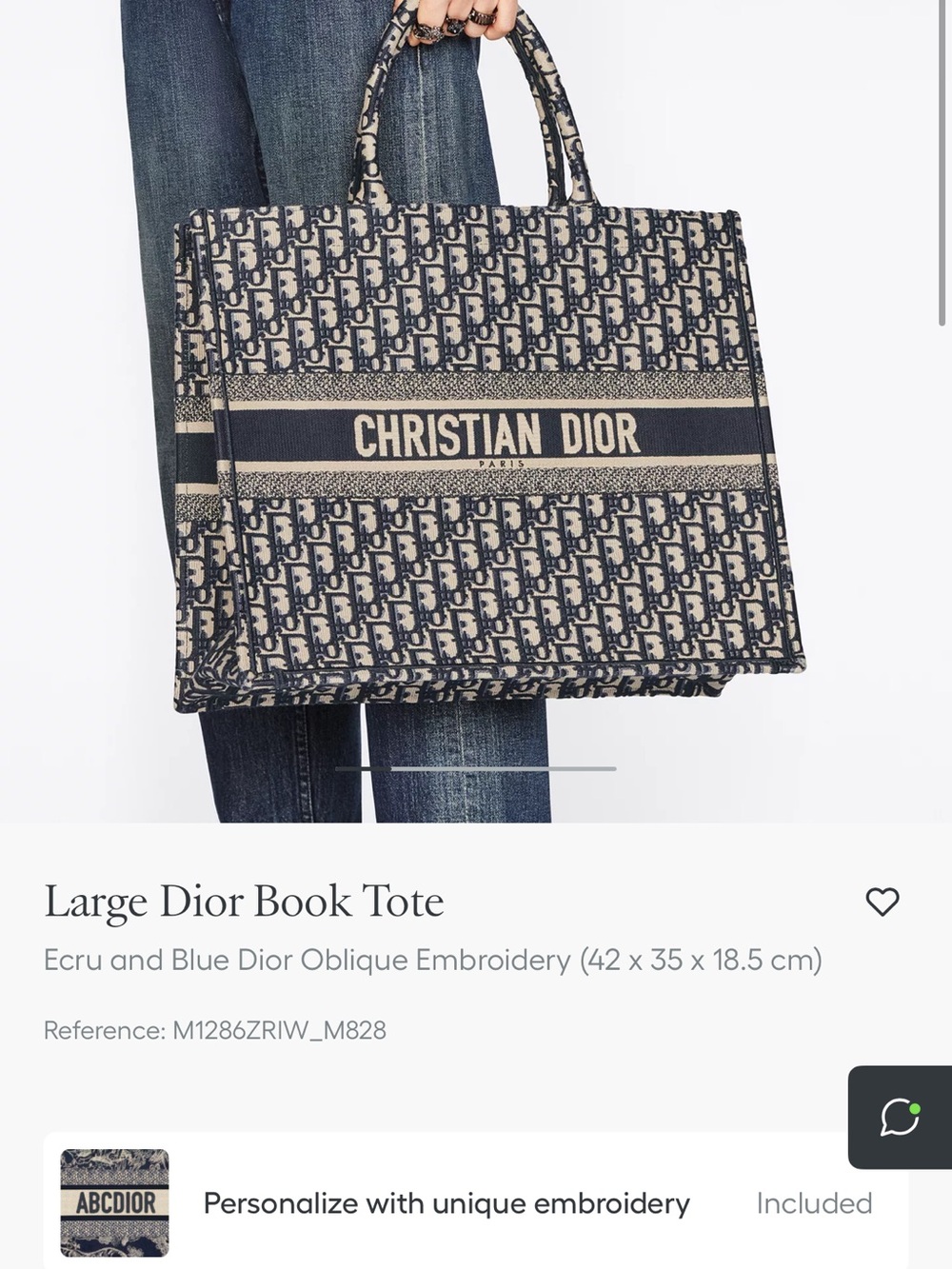 Dior Large Book Tote in Ecru and Navy Oblique Embroidery